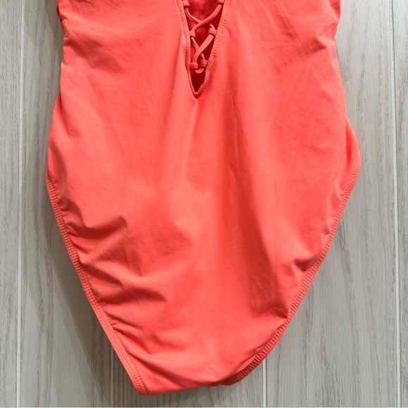 La Blanca Island Goddess Off Shoulder Ruffle One Piece - Hot Coral Swim Suit 10 - Picture 11 of 13